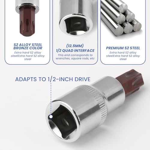 T55 Torx Bit Socket Set, 2PCS 60mm 1/2 Drive x T55 Star Bit Socket Extra Long Torx Driver Socket Heavy-Duty S2 Alloy Steel Allen Key Socket for Ratchet Wrench Slide Bar Auto Repair and DIY 3 T55 Torx Bit Socket Set, 2PCS 60mm 1/2 Drive x T55 Star Bit Socket Extra Long Torx Driver Socket Heavy-Duty S2 Alloy Steel Allen Key Socket for Ratchet Wrench Slide Bar Auto Repair and DIY - Image 3