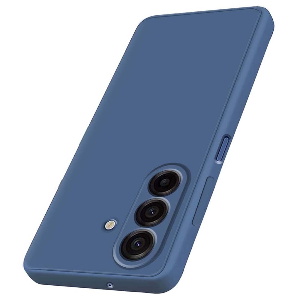 Image of Fashionury Liquid Silicon Back Cover for Samsung Galaxy M17 5G / Samsung Galaxy A17 5G / Samsung Galaxy F17 5G | Camera Protection | Inner Velvet Fabric | Anti-Fingerprint | Ultra Slim Case (Blue)