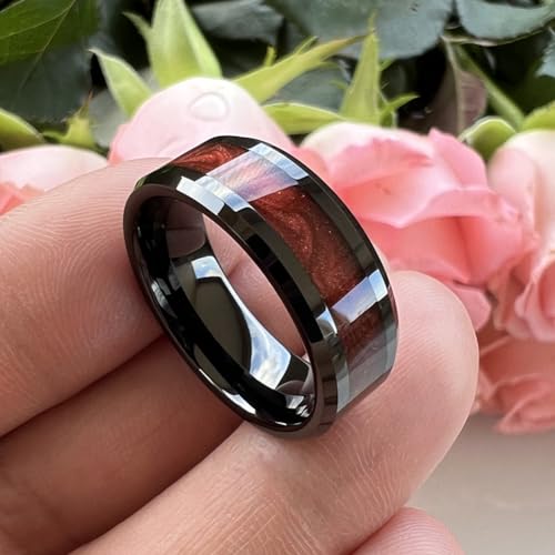 8mm Black Tungsten Rings for Men Women Flowing Sand Inlay Fashion Engagement Promise Wedding Band Beveled Polished Shiny Comfort Fit2