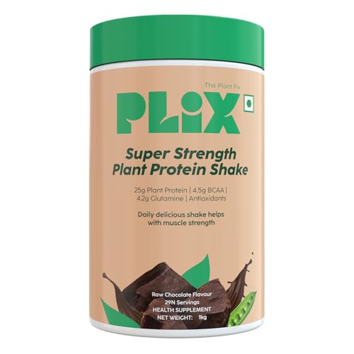 PLIX - THE PLANT FIX Strength Vegan Plant Protein Powder - 1 KG (Chocolate) Pea Protein Isolate and Brown Rice Blend, 25 g Plant Protein, No Added Sugar, Gluten free