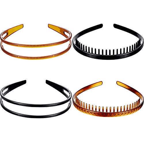 4 Pieces Plastic Headband Teeth Comb Headband Double Row Headband Hairband Hair Hoop Accessory for Women Girls