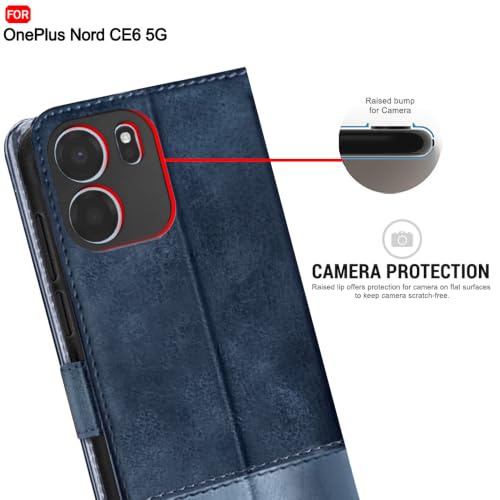 Image of TheGiftKart Flip Back Cover Case for OnePlus Nord CE 6 5G | Dual-Color Leather Finish | Inbuilt Stand & Pockets | Wallet Style Flip Back Case Cover for OnePlus Nord CE6 (Faux Leather, Blue & Sky)