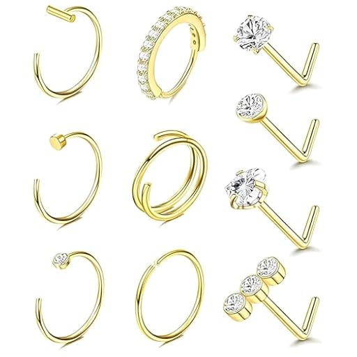JYNXOR 10 Pcs Anillo Piercing Nariz aro dorado 20G L Piercing Septum Nostril Quirurgico Delgado Pequeño Anillo Nariz Doble Aro Anillos Piercing Nariz Acero Quirúrgico para Mujer Hombre | Ya disponible en tu tienda friki favorita! En mundofriki.es!