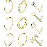 JYNXOR 10 Pcs Anillo Piercing Nariz aro dorado 20G L Piercing