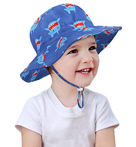 Alleza Sonnenhut Hat Kids Kinderhut UV-Schutz Strandhut Fischerhut Baumwolle Netzfutter Sommermütze für Kinder Junge mit Fisch Druck 50cm(für 2-3 Jahre) Cover