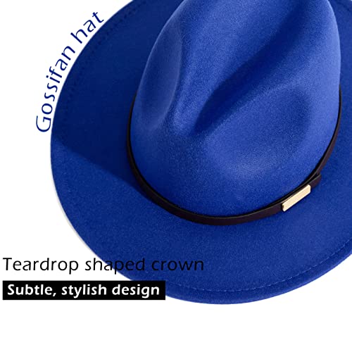 Gossifan Fedora Hats For Men Wide Brim Panama Hat With Classic Belt-B Belt Royal Blue #TOP1