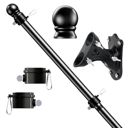 ESTTOP 5 FT Flag Pole Kit, Tangle Free Spinning Weather Resistant Rustproof Stainless Steel Flagpole with Base for 3x5 Sports Flag 1