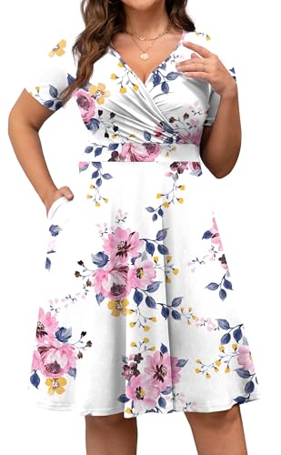 Image of POSESHE Womens Plus Size Dresses Sleeveless Wrap V-Neck Sundress Casual Summer Wedding Guest Cocktail Dress with Pockets