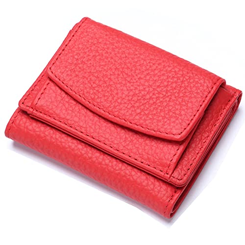 Unisex Anti-Credit Card Fraud Folding Mini Wallets Vegan Mini Wallet for Women Small Trifold Leather Wallet, Red, One Size
