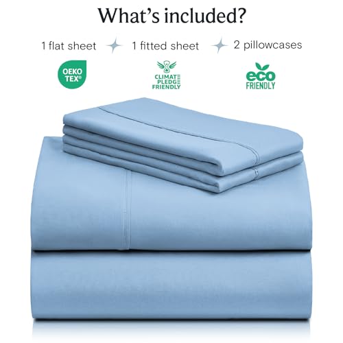 Image of LuxClub 4 PC Queen Sheet Set, Breathable Luxury Bed Sheets, Deep Pockets 18 inch Wrinkle Free Cooling Sheets Machine Washable Hotel Bedding Silky Soft - Sky Queen