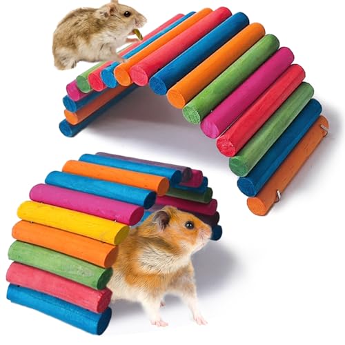 2PCS Hamster Bridge Wooden Ladder Bridge Hide Gerbil Climbing Hideout Tunnel Toys for Rat Gerbil Mice Mouse Hermit Crab