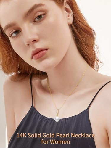 14K Solid Gold Pearl Necklaces for Women Real Gold Freshwater Cultured Pearl Pendant Necklaces for Women Her Wife Birthday Anniversary Christmas Gifts Various Styles4