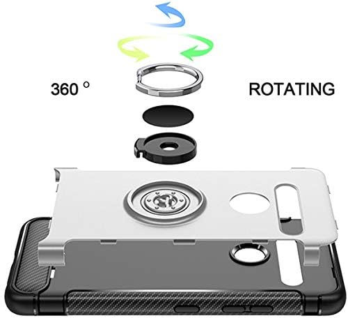 HNHYGETE Designed for LG G8 ThinQ Case/LG G8 Case,360 Degree Rotating Ring Holder Layer Heavy Duty Non Slip Shockproof Bumper Rugged Protective Cover(2019) 6.1" (Silver)