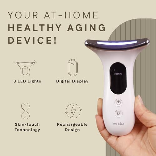 Image of Winston Rechargeable 4 in 1 Face and Neck Massager and Skin Lifting Device with 3-Color LED Therapy and Vibrational Modes, Digital Display, and Multi-Mode Skin Rejuvenation for At-Home Skincare