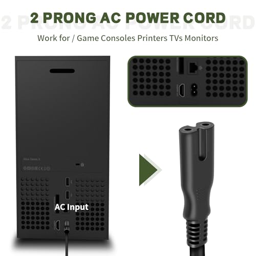 Image of Power Cord Works with Microsoft Xbox Series S /X, Xbox One S /X, Sony PS5 / PS4 / PS4 Slim / PS3 Slim, PlayStation 5 /4 /3 Slim, Game Console AC Power Cable Replacement-UL