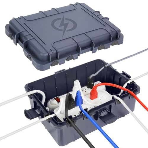 Waterproof Electrical Box, Large Outdoor Extension Cord Covers Waterproof, 8 Cable Seal Entry Weatherproof, IP54 Protect Power Strip, Timer Outlet Plug, Socket, Holiday Light Decoration (Slate Gray) by OUTDSPLY - Used condition - US$22.24