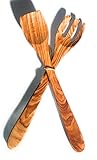 2 pc 14" Long Handle Artisan Olive Wood Salad Server Utensil Set- By ORCHARD HARDWOODS- Handmade Salad Spoon and Fork for Serving Salads, Non-Stick Cooking