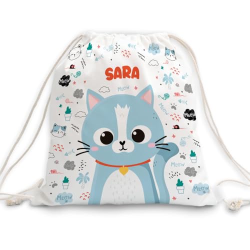Transparent Gift Mochila Infantil Personalizada con Nombre y diseño de Animales de Colores para Niños y Niñas. Mochila de Cuerdas Guardería. Bolsa de Tela Colegio, Excursión. Mochilas Vuelta al Cole