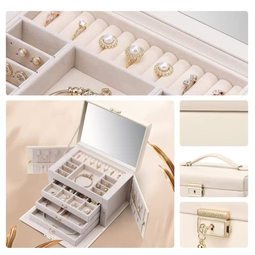 Vlando VJ-22009 Velvet Jewelry Box For Women, Large Leather Jewelry Organizer Box With Locked thumb #2