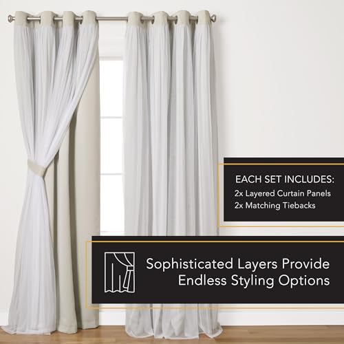 Image of TOWN & COUNTRY LUXE Talia Double Layer Indoor Curtains, Sheer and Room Darkening Blackout, Grommet Top, Energy Efficient, 2-Pack Set, 52 inchx120 inch, Cloud Grey