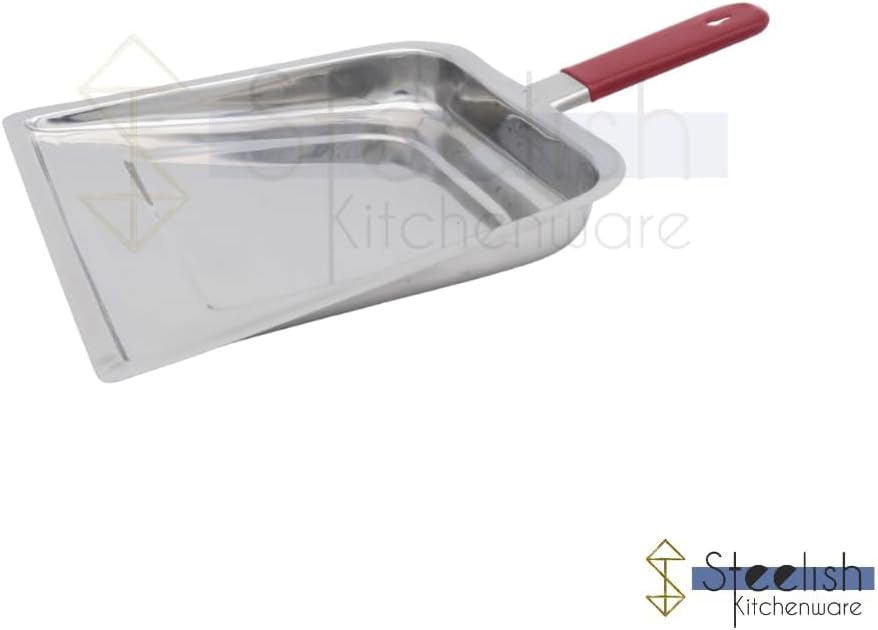 Stainless Steel Dustpan with Red Handle, Rust-Resistant, Lightweight, for Home, Kitchen and Office Cleaning
