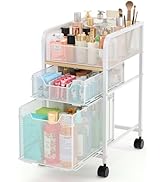 Hongtamoya Rolling Makeup Cart Organizer with 2 Drawers, Narrow Floor Skincare Organizers, Vanity...
