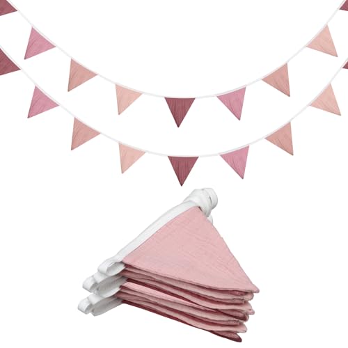 Oudain 2 Pcs Pennant Banner Flags Nursery Garland Triangle, Pink Color