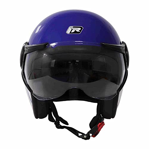 Image of TVS Ronin Edition Half Face Helmet-Premium Open Face Helmet for Men & Women, High Impact ABS, UV Resistant Visor, ISI & DOT Certified (Cobalt Blue-XL)