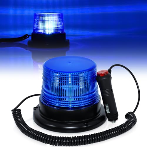 Dinfu Blaulicht Auto rundumleuchte blau Magnetfuß LED Warnlicht 12v 24v Blinkleuchte Warnleuchte für Auto polizei Pkw LKW utv Feuerwehr