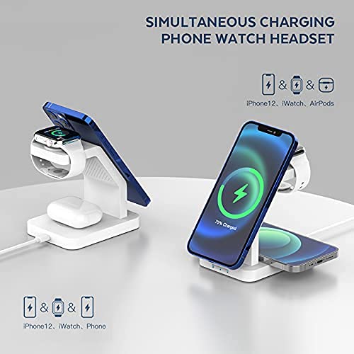 Image of Sevenaire MagCharge D1870 3 in 1 Wireless Charger | Mag-Safe |Charging Dock| 23W Fast Charge| Compatible with Mag-Safe for iPhone 16 to 12 Series | iWatch 10,9,Ultra,8,7,SE,6,5,4 | Air-Pods (White)