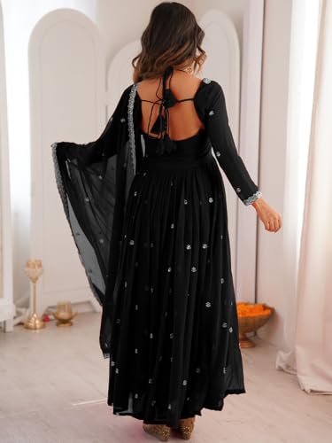 Image of Women's Georgette Sequence Embroidered Anarkali Kurta Set with Dupatta