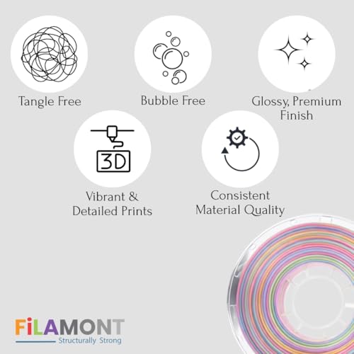 Image of FILAMONT Premium Shiny Silk PLA 3D Printer Filament 1.75mm 1kg Spool, Smooth High-Detail Printing with Silky Gloss Finish - (Silk Candy Rainbow)