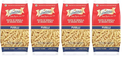 Image of Gustora Fusilli Pasta Combo Pack Of 4 I Durum Wheat Semolina I Rich In Protein & Fibre I Zero Cholesterol I Cooking Time 10 Min I Vegetarian Pasta - (500 Gm X 2)