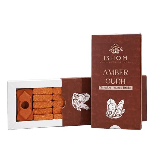 Image of Smudge Incense Bricks Made with Natural Amber Oil & Agarwood, Long Lasting Aroma for Air Purification & Relaxation, Ideal for Meditation, Home Rituals & Aromatherapy (Pack of 15 with Holder)