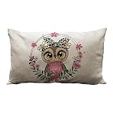 Wozukia Cute Cartoon Owl Throw Pillow Cover with A Floral Wreath Fashion Design Cotton Linen Decorat