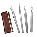 Produktbild Lunamoon Wimpern Pinzette für Wimpernverlängerung - 4 Stück Gerade und gebogene spitzen Pinzette Professionelle Wimpern Pinzette Set (tweezers set05)