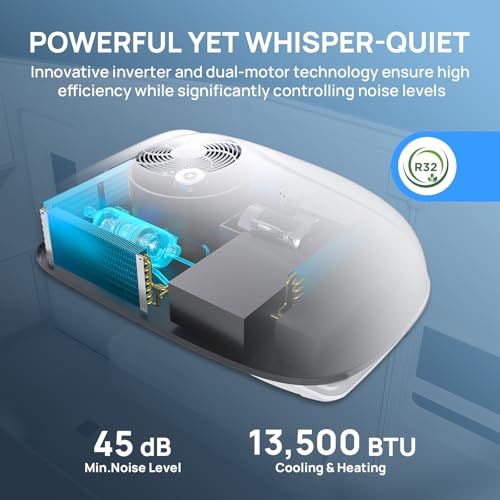 Image of TURBRO Inverter 13.5K BTU RV Air Conditioner with Cooling and Heat Pump | Non-Ducted Low-Profile Rooftop Unit, Quiet Operation, WiFi & Remote Control, LED Atmosphere Light, White