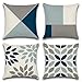 Ohok Set di 4 copricuscino geometrico delle foglie, con federa per cuscino in canapa, 40 x 40 cm, colore: blu