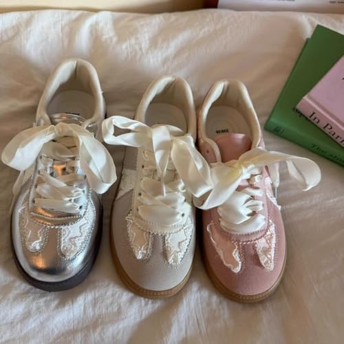 Sneakerina Dressy Ballet Sneakers Women Girls Cute Y2K Retro Leather Round Toes Slip on Non-Slip Chunky Sole Lace-up Platform Tennis Sneakers Preppy Back to School Gifts Daughter Granddaughter4