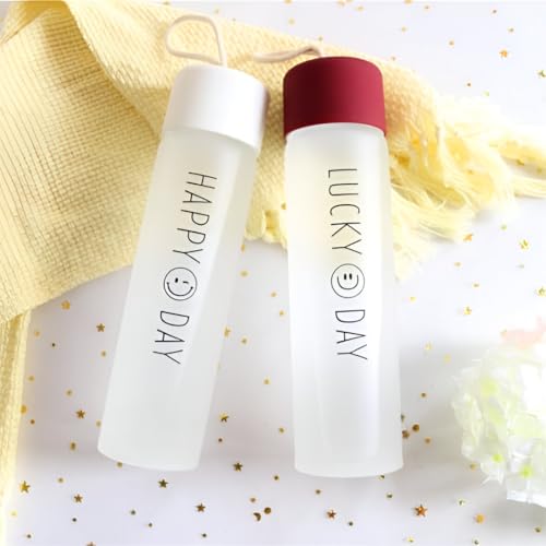 Image of Water Bottle for Office, Frosted Motivational 500 ML, Pack of 2 | Glass Bottle, Leakproof Lid, Stylish Slim Lightweight, For School Gym Travel, BPA Free Cute Aesthetic