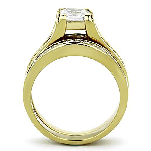 Marimor Jewelry Women's 2.10 Carat Zirconia Gold Plated Stainless Steel 316 Weddding Ring Set Size 5-113
