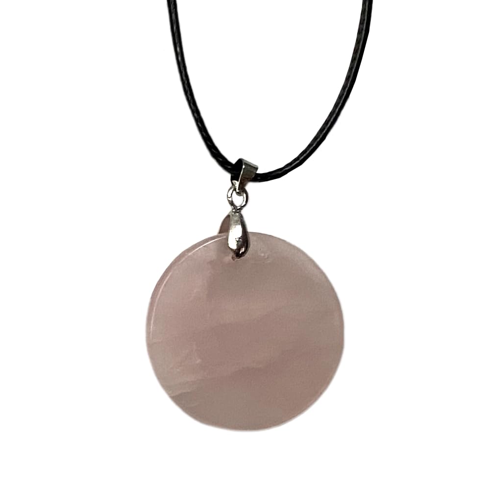 VIE Coin Pendant, Black Cord, Rose Quartz