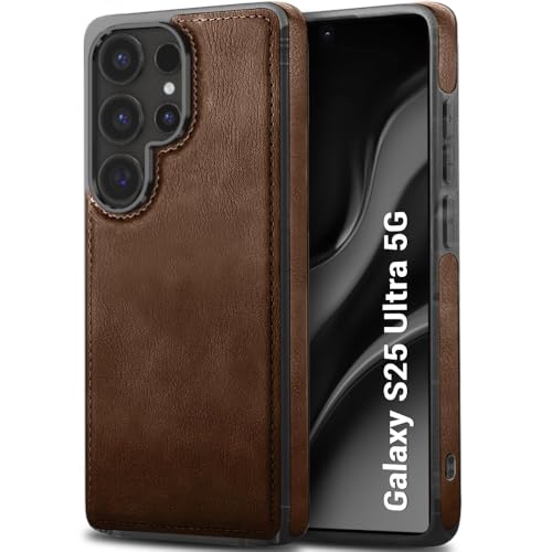 Image of TheGiftKart Genuine Leather Finish Back Cover Case for Samsung Galaxy S25 Ultra 5G | Shockproof Design | Camera & Screen Protection | Stunning Minimalist Design Back Cover Case (Chrome, Brown)