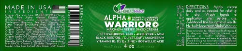 Herbal Mana Alpha Warrior With 5000Mg Hemp & 99.9% Pure Dmso Cream - Maximum Strength Msm, Hyaluronic Acid Gel, Magnesium Oil Topical Hot Balm - Organic Icy Muscle Soothing - Bruise, Freeze Lotion #TOP5