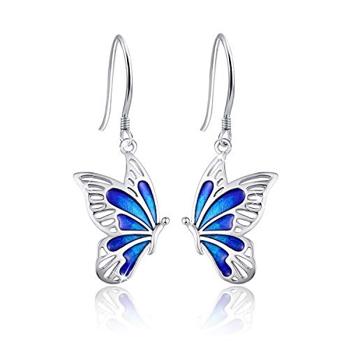 Sterling Silver Butterfly Dangly Earrings - Hypoallergenic, Perfect for Sensitive Ears - Mother's Day Gift for Women and Butterfly Lovers - Comes with Present Box