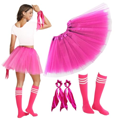 DMLBC Women Adult Teens Tutu Skirts 5 Layers with Socks Youth Running Tutu Skirts Halloween Running Tutus (US Alpha 3X-Large Regular Regular Hot Pink)