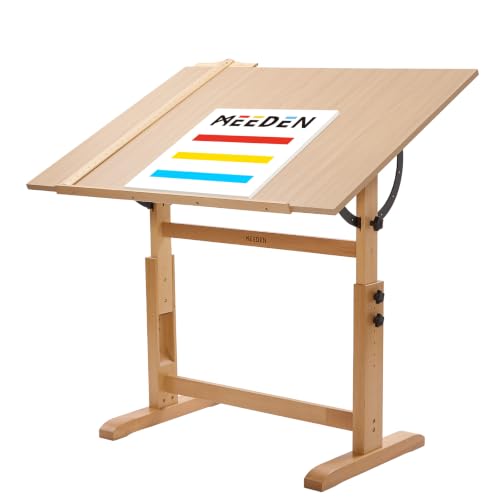 Image of MEEDEN Extra-Large Wood Drafting Table: 42 inch x 30 inch Artist Drawing Table Desk - Painting Table with Adjustable Height & Angle - Art Table for Adults with Pencil Ledge for Sketching, Writing, Natural