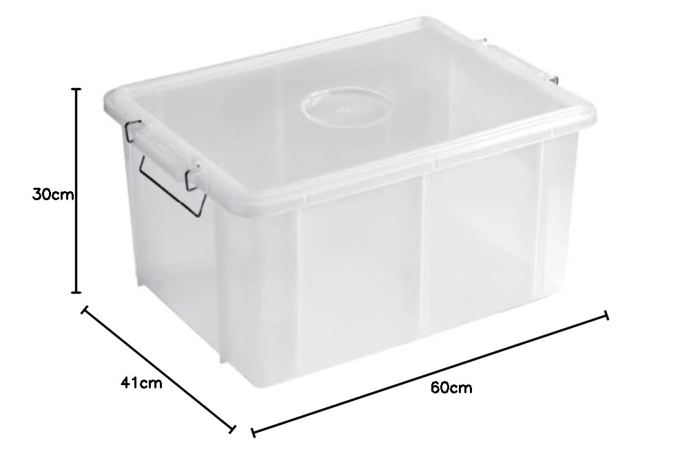 OPIROS Contenitore Con Coperchio Cassetta Box Conservazione E Trasporto Alimenti Portaimpasto Cucina Lavanderia Garage Ufficio Casa (cm. 60x41x30h, Trasparente)