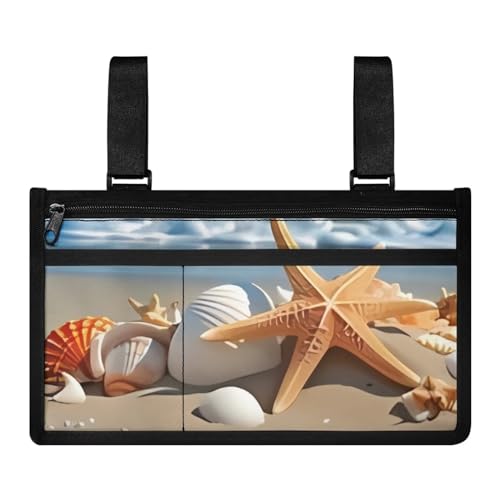 Bivxisrvo Starfish Shell Print Wheelchair Armrest Side Hanging Storage Bag for Elderly Comfortable Portable Wheelchair Side Bag Storage for Power Wheel Chairs Mobility Chairs