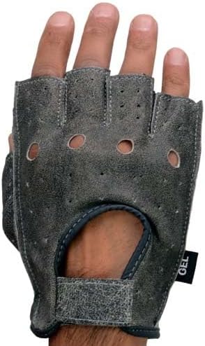 Miniatura 7 de Milwaukee Leather MG7557 - Guantes de mano de motocicleta para hombre, de piel gris, acolchados, sin dedos, con nudillos abiertos y transpirables